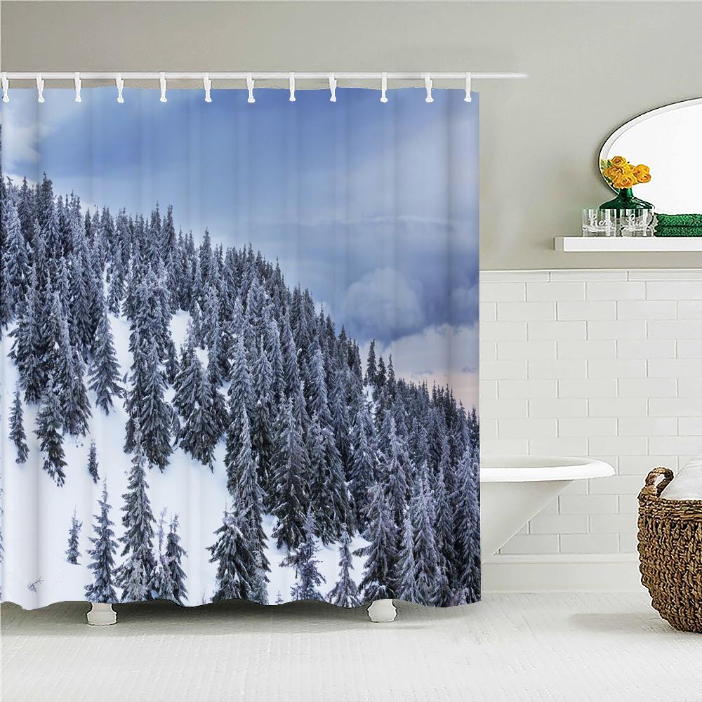 Winter Zedernbäume Naturlandschaft Duschvorhänge Badezimmervorhang Stoff Wasserdichtes Polyester Badezimmervorhänge mit Haken