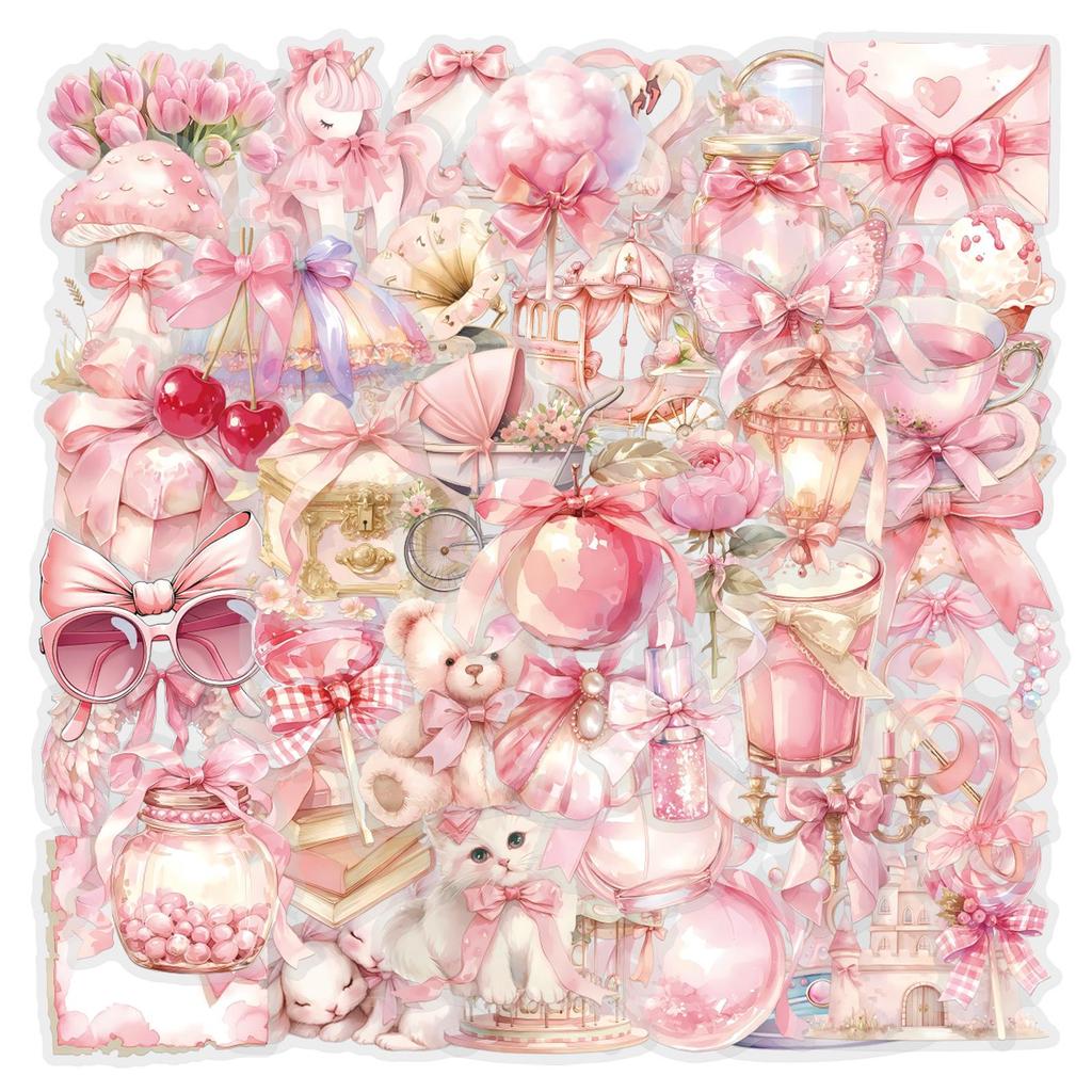 Pink Coquette Waterproof PET Stickers - 60 Sheets for Journals, Decoration, and Guitar Notes