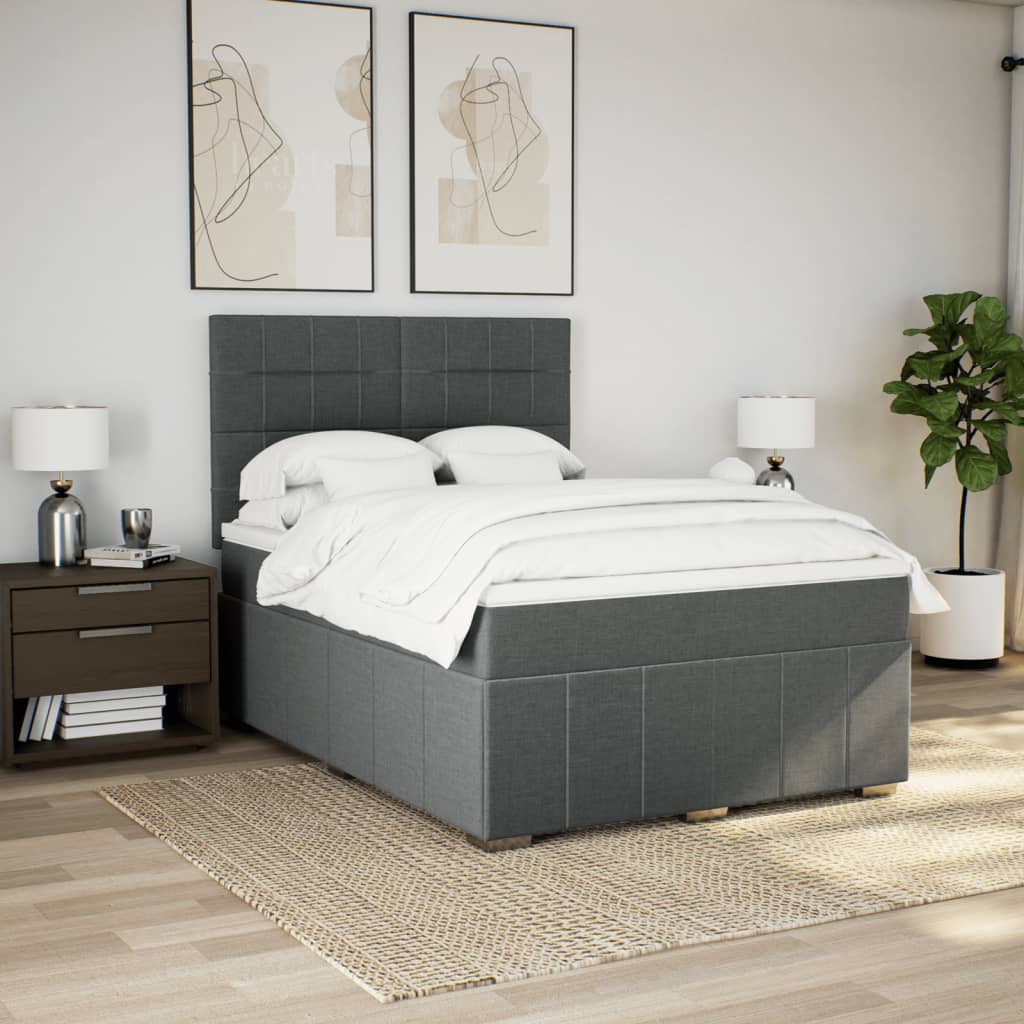 VidaXL Boxspringbett mit Matratze Dunkelgrau 140x200 cm Stoff