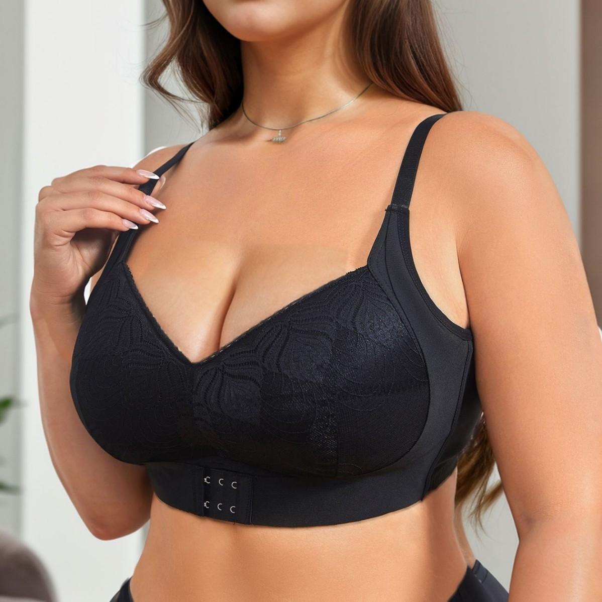 

No-rim Push-up, Comfortable and Breathable Bra Fashionable Front and Back Buckle Large Size Seamless Side-breasted Bra 105C чёрный