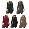 Women's Fall Crew Neck Sweater Dress Long Lantern Sleeve Short Dress Casual Knit Pullover