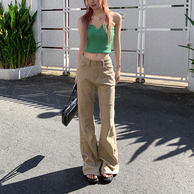 Damen-Jeans mit hohem Bund, Retro-Khaki und weitem Bein