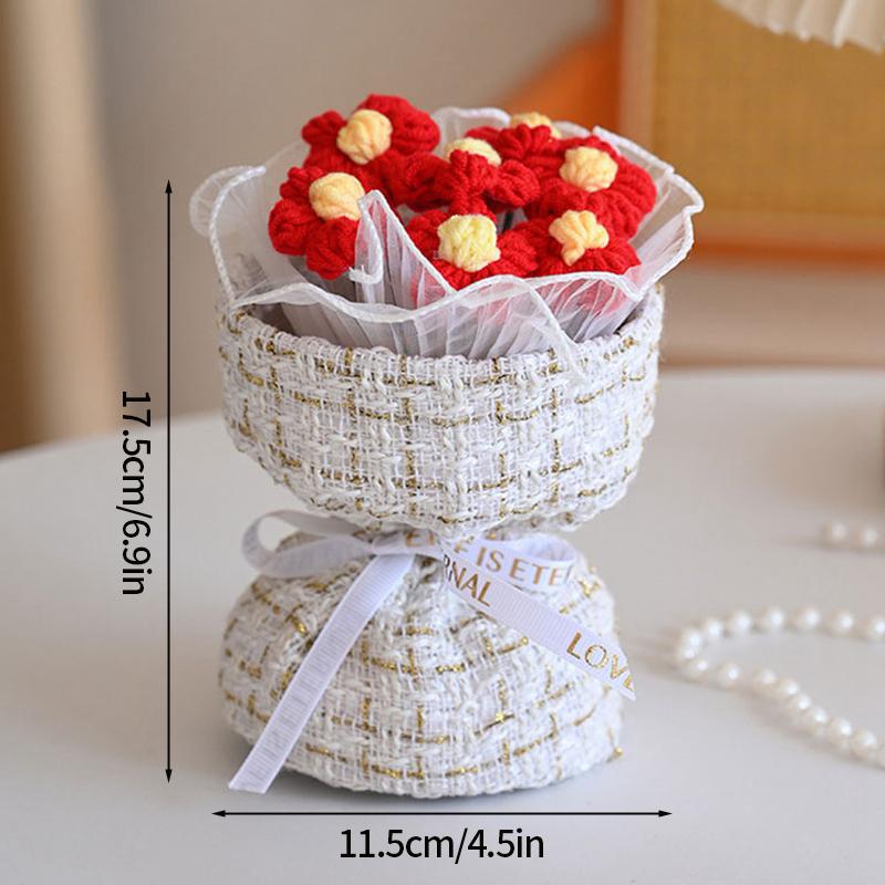 Crochet Puffs Rose Bouquet Finished Product Handmade Artificial Flower Decorations Valentine Mother Day Festival Souvenirs Gifts