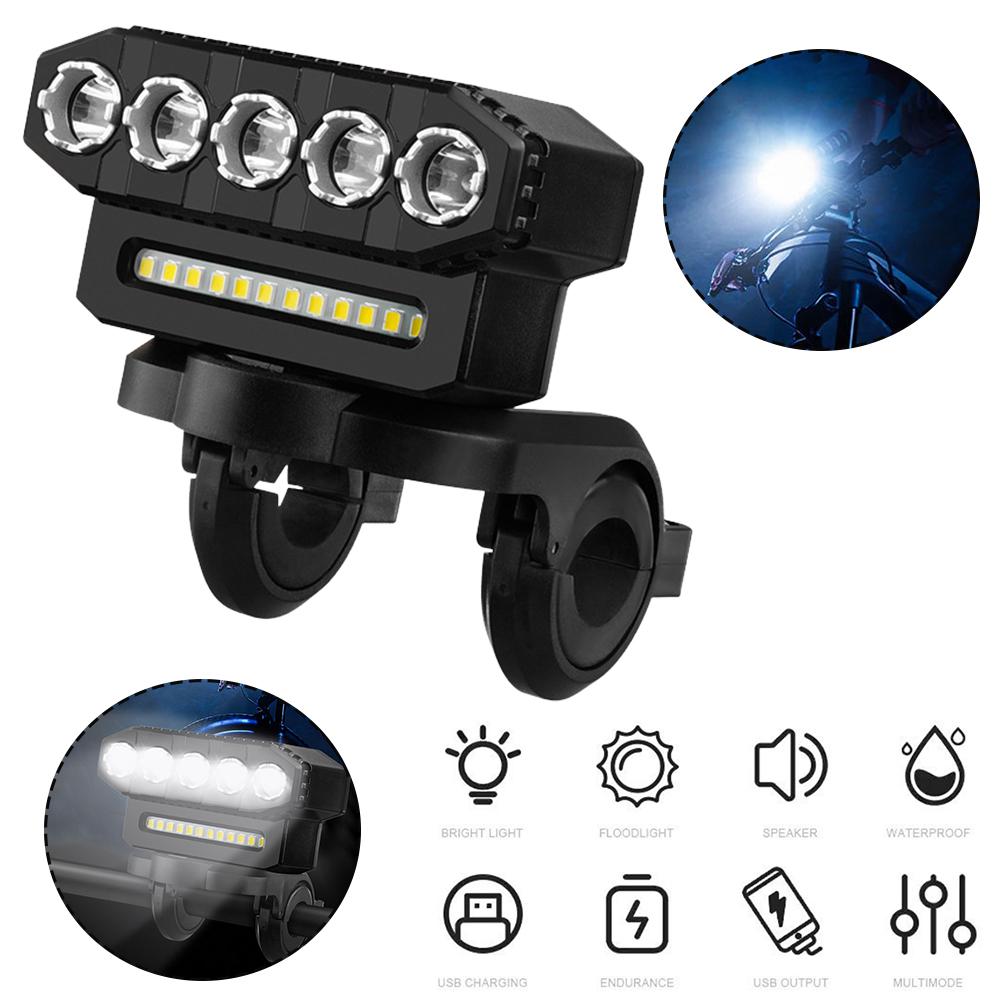 

4000Mah Bike Front Lights Waterproof Bicycle Headlight LED Light Bar with 130DB Bell 6 Light Mode USB Charging for MTB Road Bike