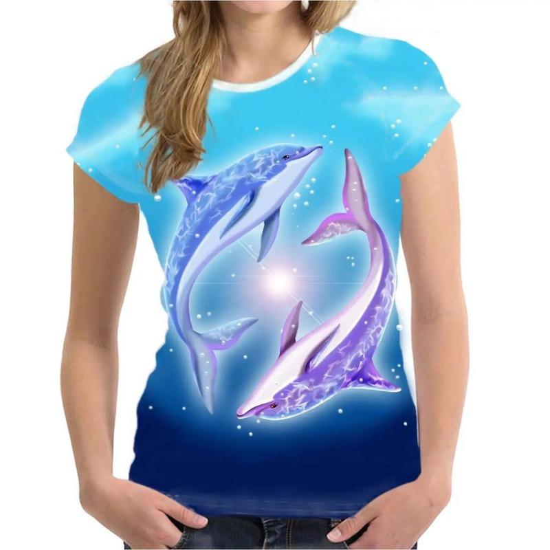 Women's T Shirt Dolphin Animal 3D Print Tee Summer Fashion Casual O-Neck Short Sleeve T-Shirts Y2k Tops Harajuku Female Clothing
