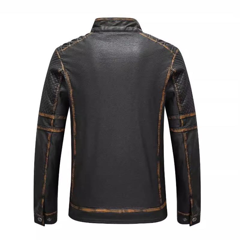 Men's Jacket Leather Motorcycle Leather Jacket Stand Collar New Jacket