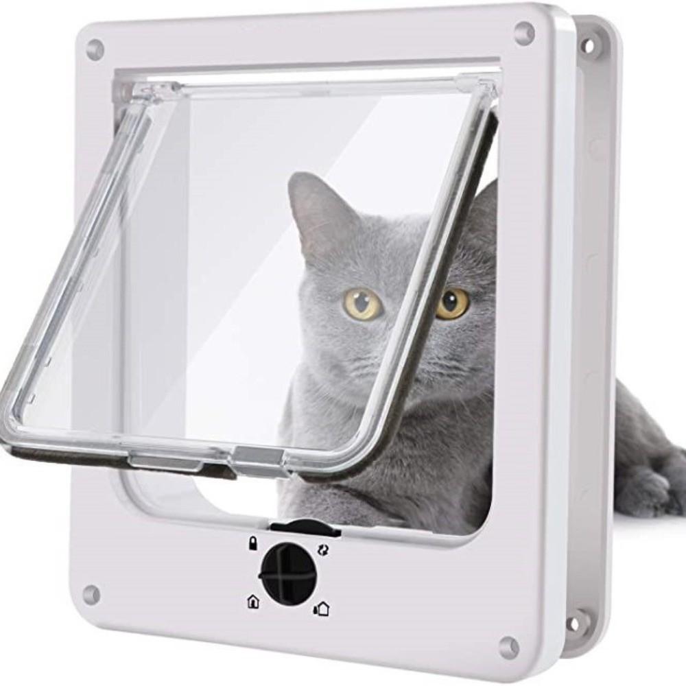 ABS Cat Flap Door with Security Lock 4 Ways Locking Dog Flap Door Self-Closing Pet Door Balcony