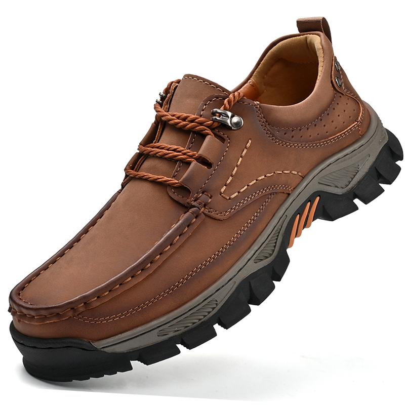 Módní Outdoorové Kempingové Turistické Boty Pánské Kožené Šněrovací Ploché Horolezecké Boty s Tlustou Podrážkou Cestovní Chůze Pánské Boty Velká Velikost 40-50