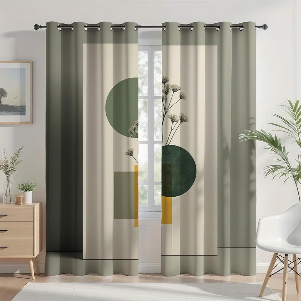 

2 шт. штор с геометрическим цветочным принтом, полиэстеровая ткань, машинная стирка, подходят для украшения спальни и гостиной 53x116cm &2pc