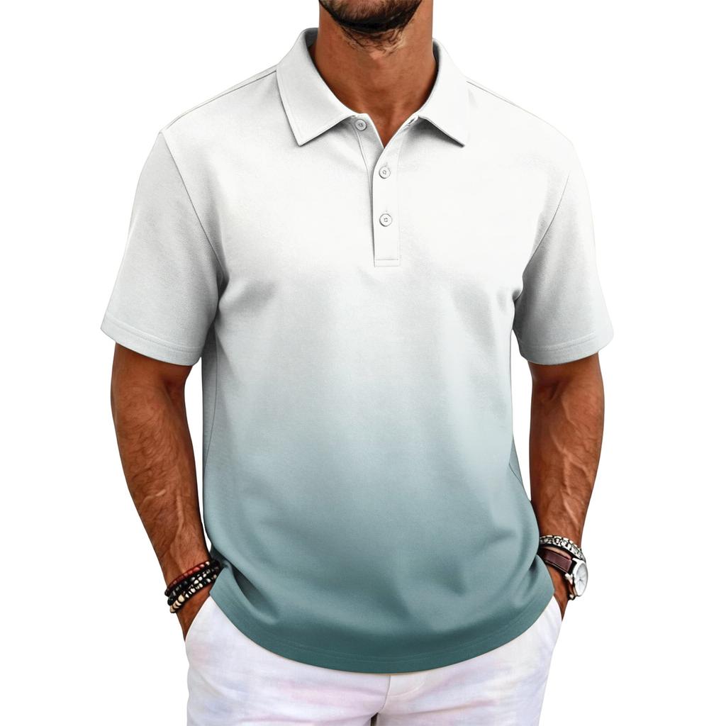 Men Short Sleeve Polo Shirt Classic Fit Lightweight Breathable Fabric Business Casual Solid Basic Collar Top