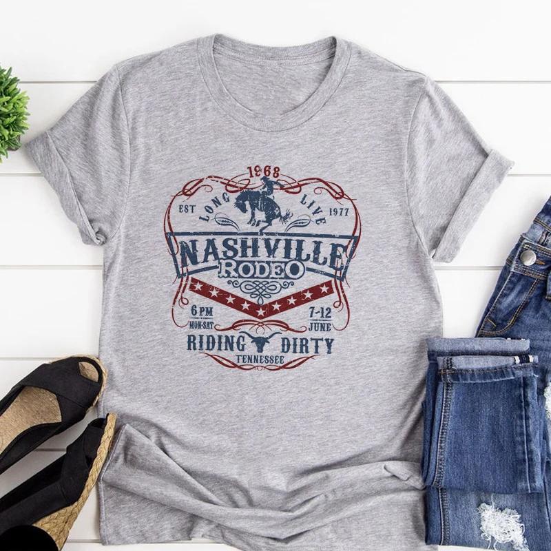 Nashville Rodeo Western Grafik T-Shirt Damen Vintage Cowgirl Tennessee Country Musik T-Shirt Damen Süßes Hippie T-Shirt Oberteile