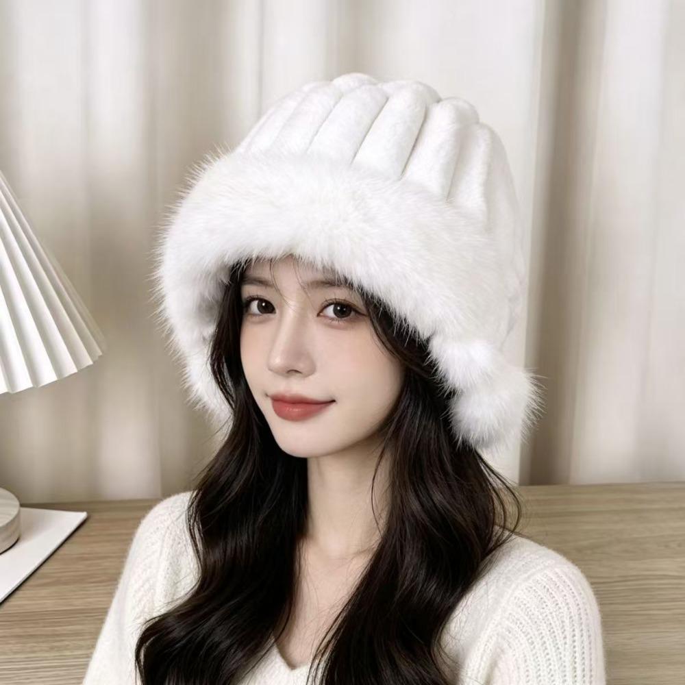 Faux Fur Faux Fur Bucket Hat Ribbed Crown Furry Brim Hat New Winter Bucket Hat Women белый