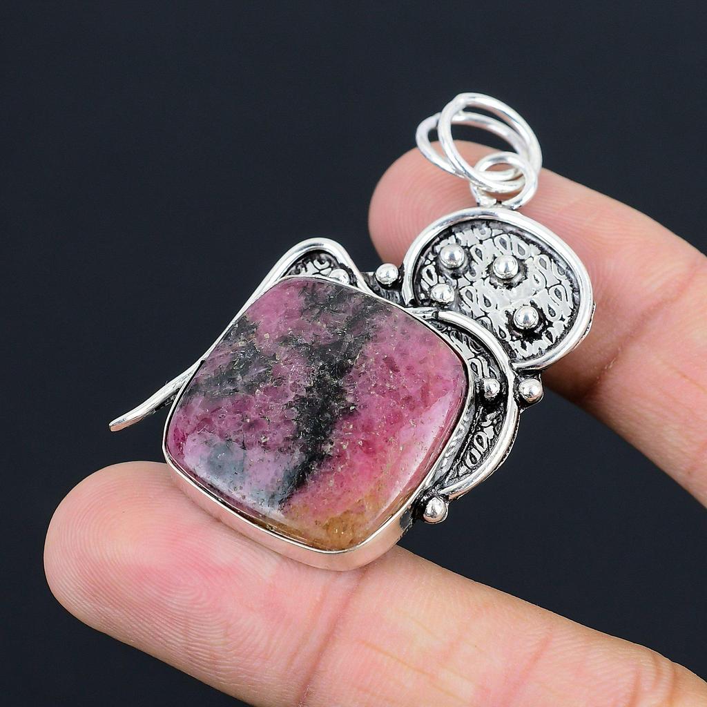 Birthday Gift For Her Natural Rhodonite Gemstone Pendant 925 Sterling Silver