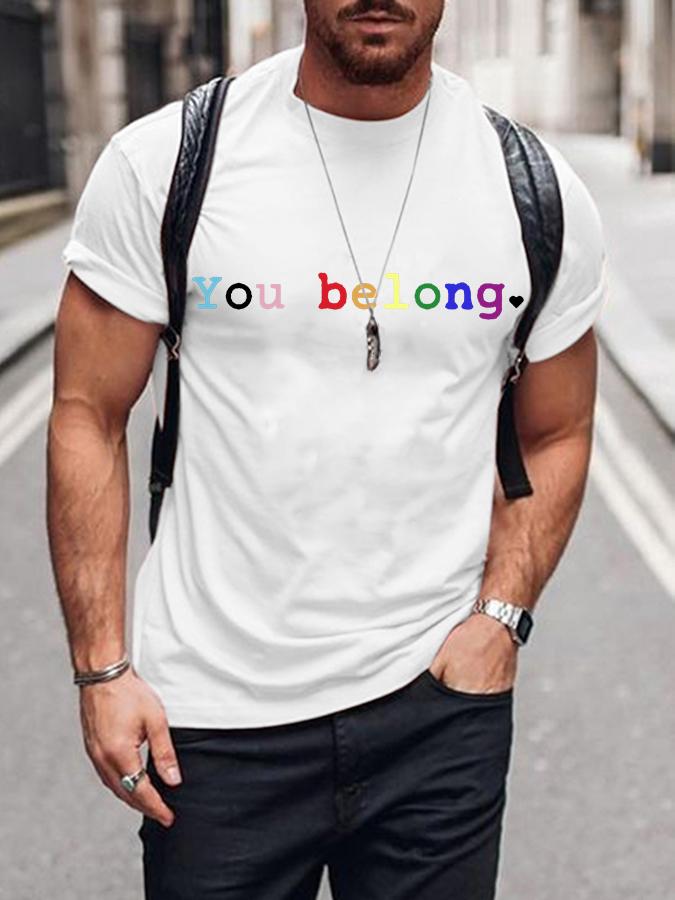 Summer Mens Casual Short Sleeve Tshirt Round Neck Band Pride Month Printed Black Tee