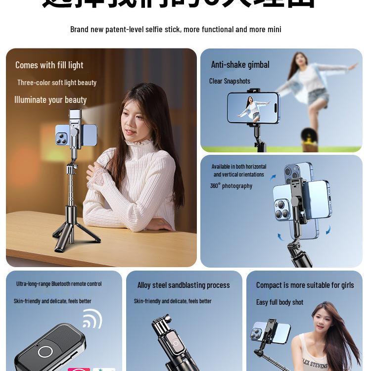 Mini Selfie Stick e Treppiede Portatile 2026 per Fotografia e Vlogging Universali con Telefono Cellulare