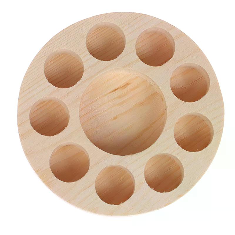 Round Wooden Essential Oil Display Stand 10 Slot Organizer Shelf Rack For Home Decor And Wellness Accessories
