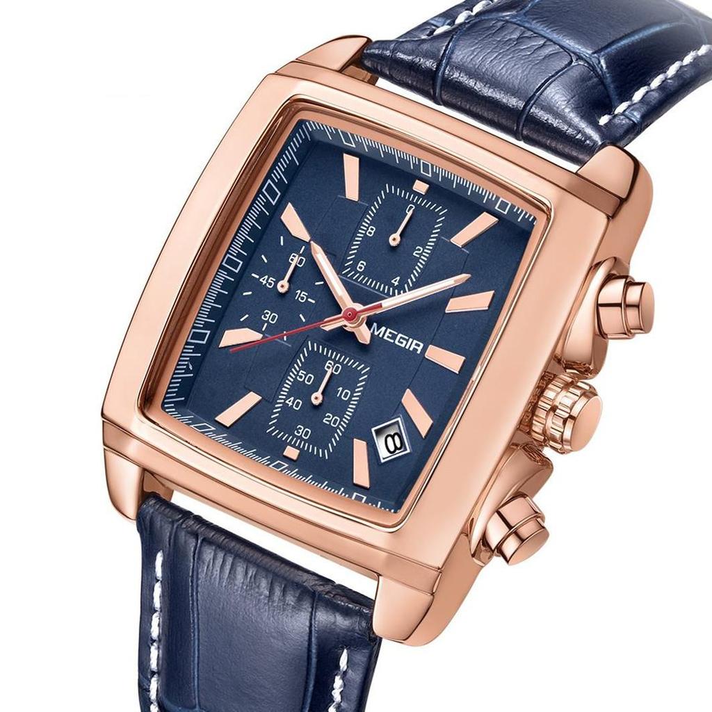 Megir Freizeituhren Mode Herren Quarz Armbanduhren Lederarmband Wasserdicht Leuchtend Herrenuhr Chronograph 2028