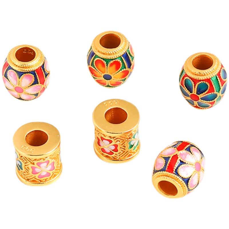 Vietnam Sand Gold Sakura Lotus Bead Bracelet: Brass Gold Plated, Enamel Baked Paint, DIY Hand Rope.