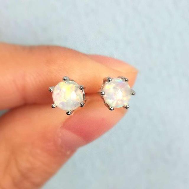 

6 мм женские хрустальные круглые серьги-гвоздики для свадьбы 925 серебряный цвет белый кубический цирконий синий огненный опал серьги женские ювелирные изделия