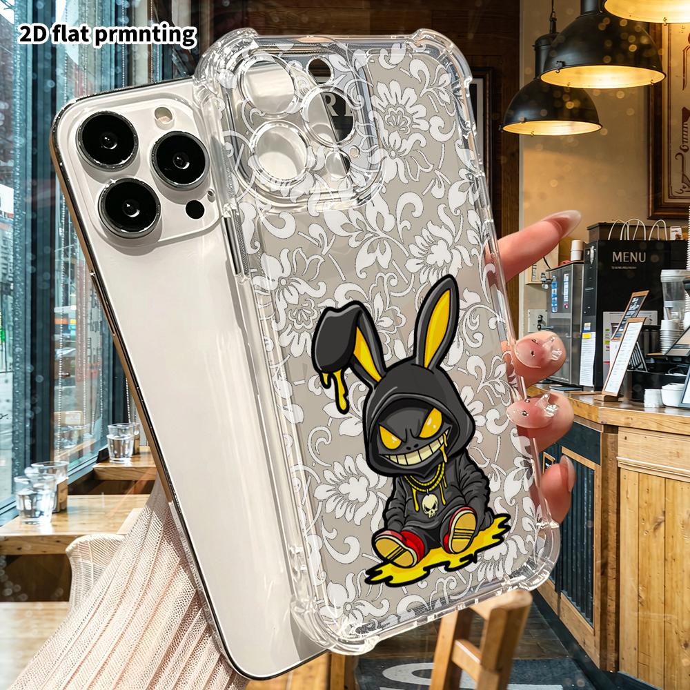 Phone Case: 2D Flat Suitable for iPhone 18 17 16 15 14 13 Pro, Transparent Four Corner Protective Case, Dark Trendy Bunny, Christmas and Halloween Gif