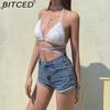 BITCED Spring/Summer Women's Versatile Solid-Colour Fleece-Lined Halter Neck Tie-Front Sexy Bandeau Top