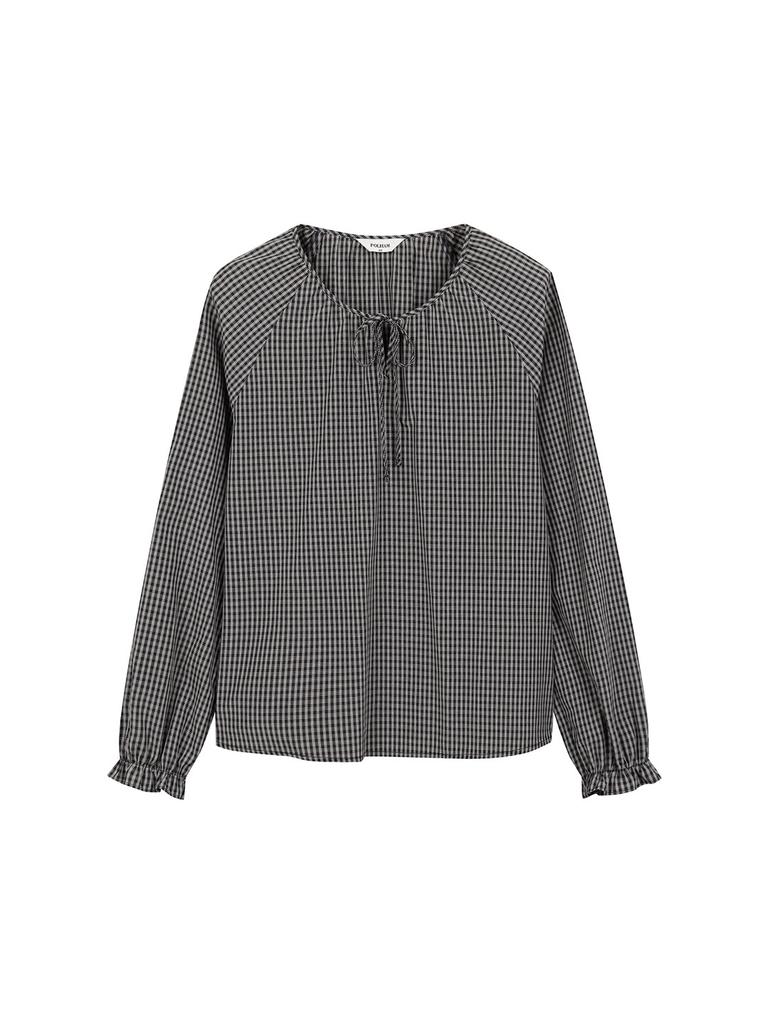 Polhaem Women'S Neck String Check Blouse_Phg3Wc2025