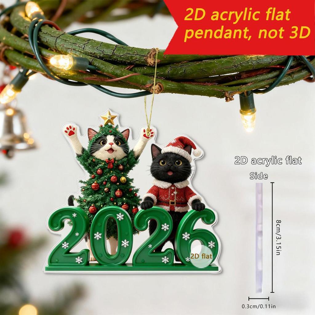 Christmas Tree Decorations pendant 2D flat acrylic Cute Cat 2026 Pendants Animal Car Interior Rearview Charm Home Ornaments