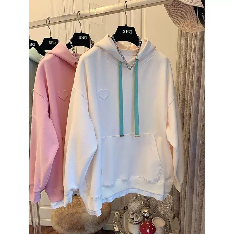 Love Hooded Thin Sweatshirt Women's Autumn New Fake Two-Piece Loose Korean Top