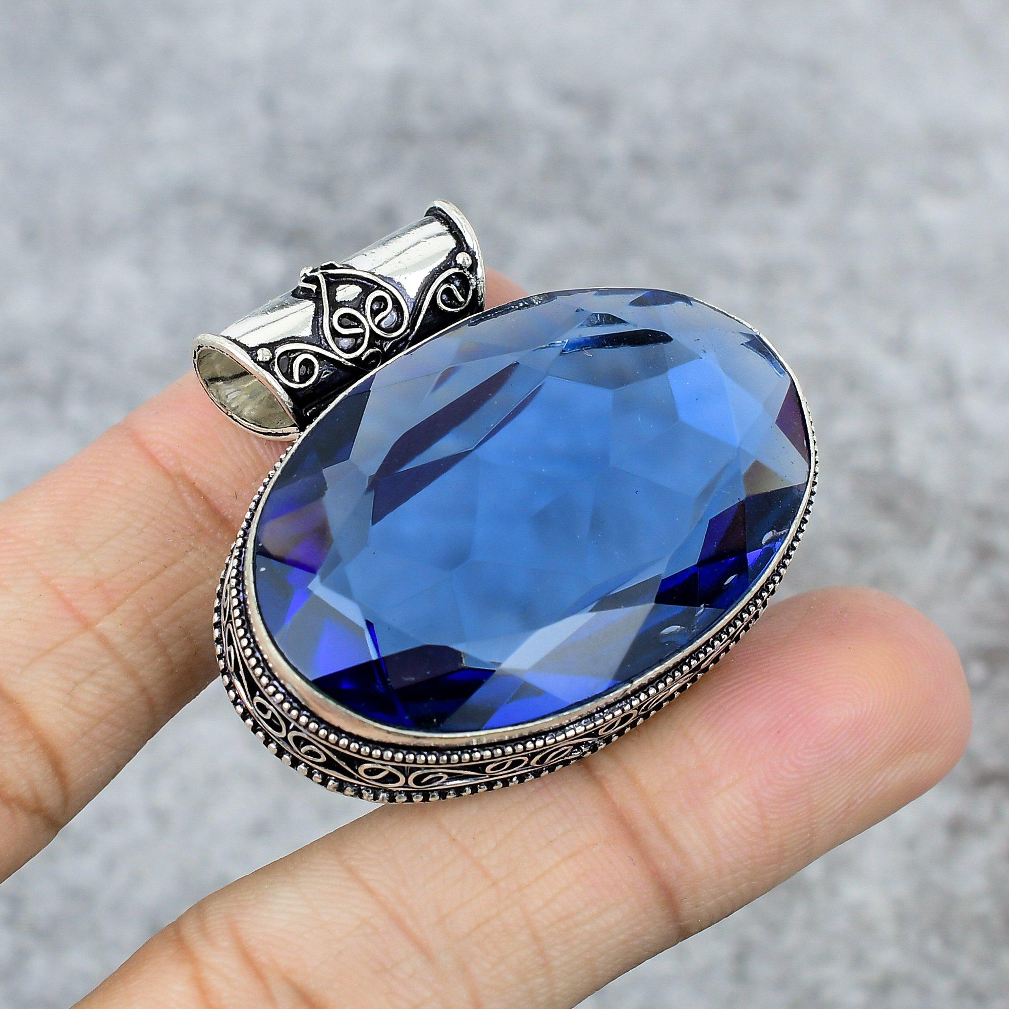 

London Blue Topaz Gemstone Handmade 925 Steling Silver Pendant 1.46 M-241