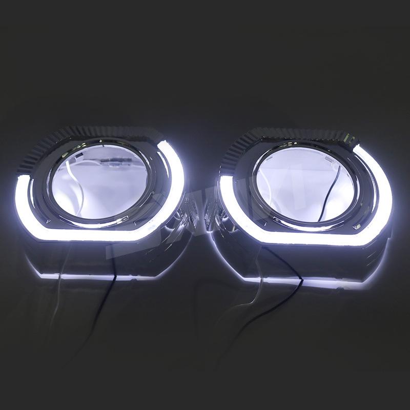 SANVI 3" LED Bi-Beam Lens Car Headlight with White/Yellow Angel Eye Cover
