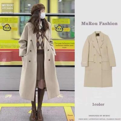 Elegant 2023 Autumn/Winter Hepburn Style Wool Coat for Women, Medium/Long Length, Petite, Over-the-Knee.