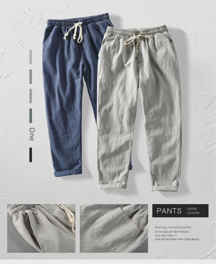Men's Loose Cotton & Linen Casual Summer Straight Pants, Nine-Point Thin Style
