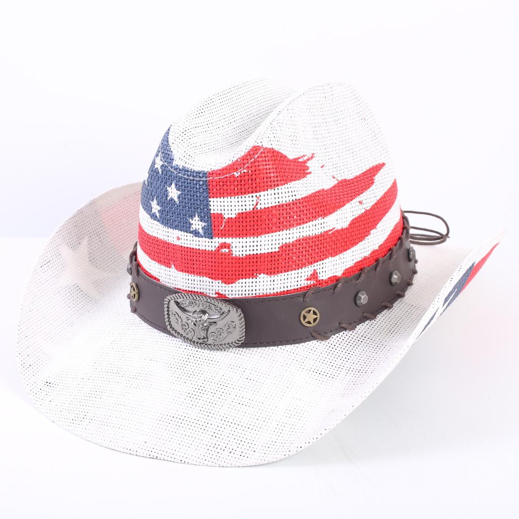 American Flag Cowboy Hat Popular Men's and Women's Sunshade Top Hat Independence Day Party Western Style Fashion Straw Hat