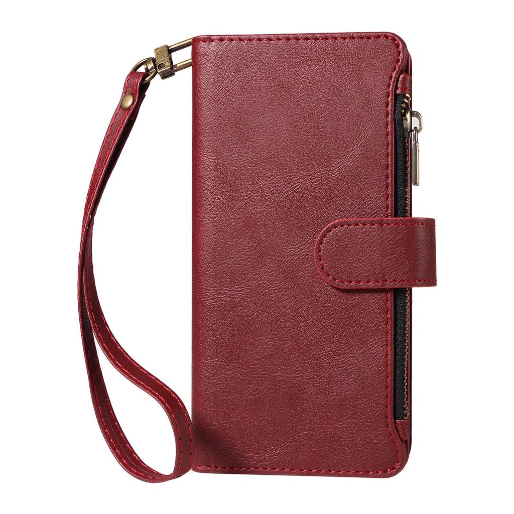 iPhone 18 Pro Max Leather Grain Wallet Case - 9 Card Zipper Leather, Protective Phone Cover