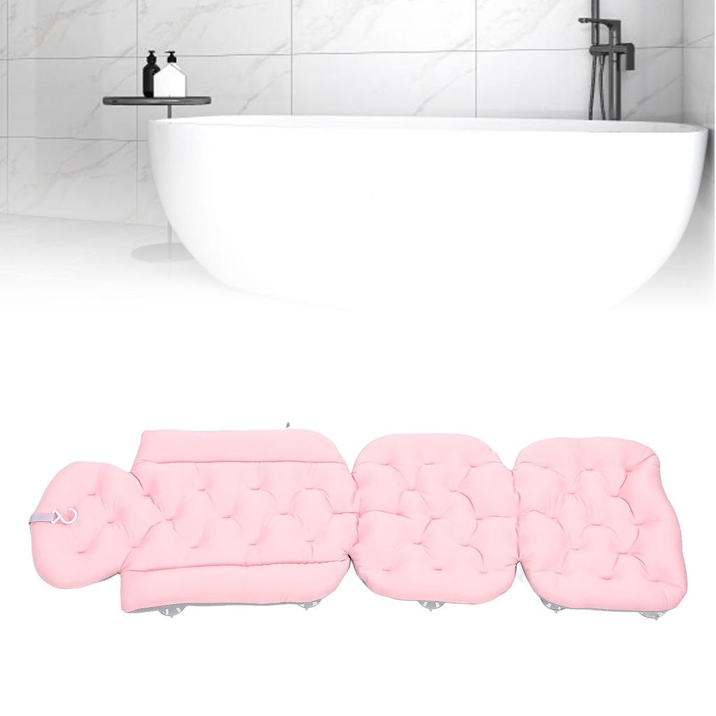 Full Body Bath Pillow Neck Back Support with Anti Slip Suction Cups Foldable Bathtub Pillow Spa Accessories for Adults Pink