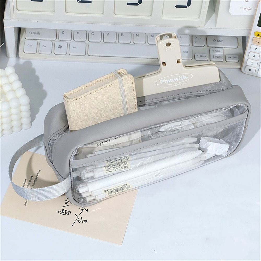 

Pouch Large Capacity Transparent Pencil Bag Pencil Storage Bag Stationery Holder Bag Pen Case серый