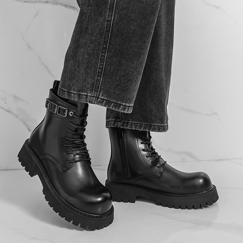 Mens Winter Martin Boots High Top Lace-Up Thick Sole Platform Casual Leather Style Ankle Daily Wear