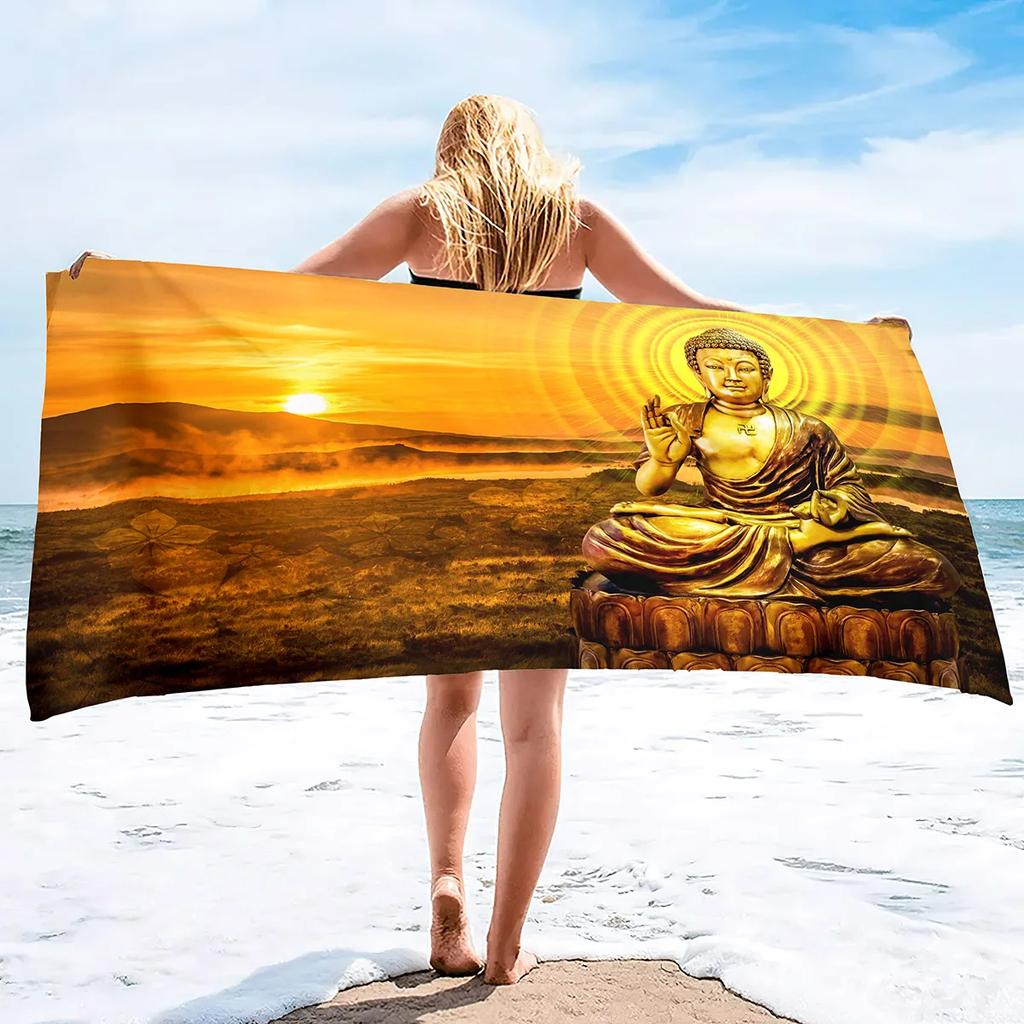 Golden Buddha Print Bath Towel - Soft Microfiber for Travel, Pool & Spa - Ideal Gift for Serenity and Meditation Enthusiasts