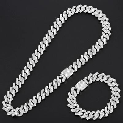 16mm Hip Hop Miami Cuban Link Ketten Set Halskette + Armband Kreativ Iced Out Glänzend Trendig Stilvoller Schmuck Für Frauen Männer Set