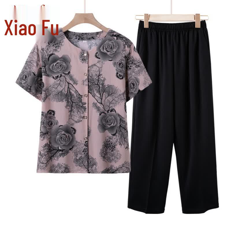 

Women s Mid-Aged Summer Short-Sleeve Top & Pants Set XL (Suggested up to 100 Jin)