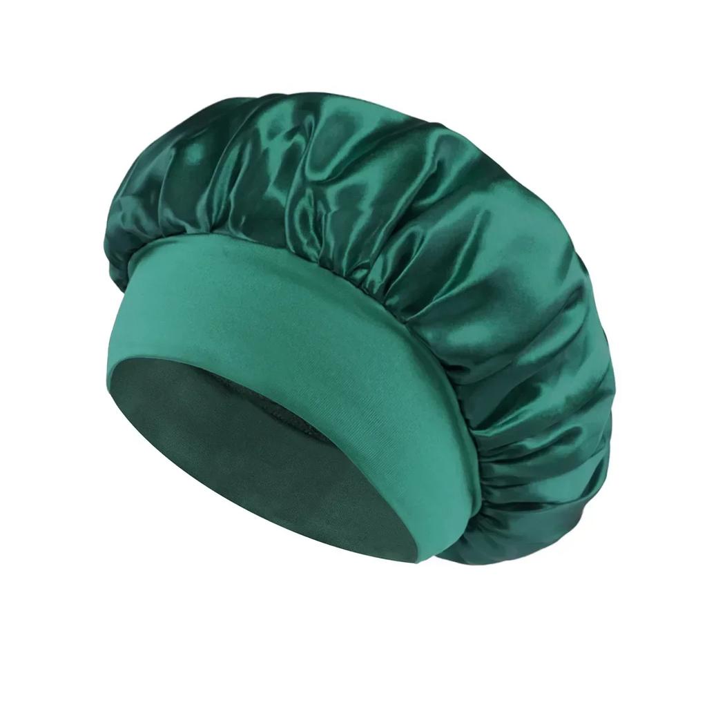 Satin Bonnets Night Sleeping Cap Large Elastic Wide Soft Band Colorful Silk Hat for Curly Hair Care Beauty Makeup for Women