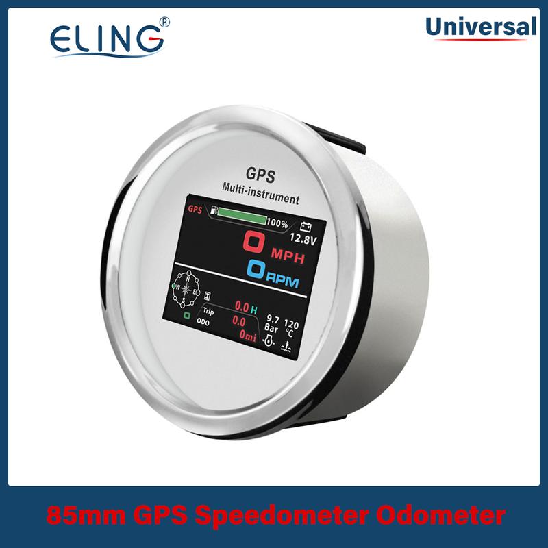 ELING 85mm 10 In 1 Functions Digital GPS Speedometer ODO Tachometer Hours Fuel Voltmeter Water Temp Oil Pressure