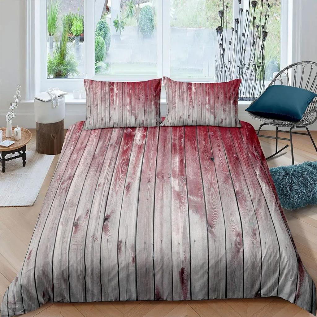 Rustic Wooden Barn Duvet Cover Set Wood Rustic Bedding Set Full King SizeFarm Farmhouse Comforter CoverPlank Wall Quilt Cover
