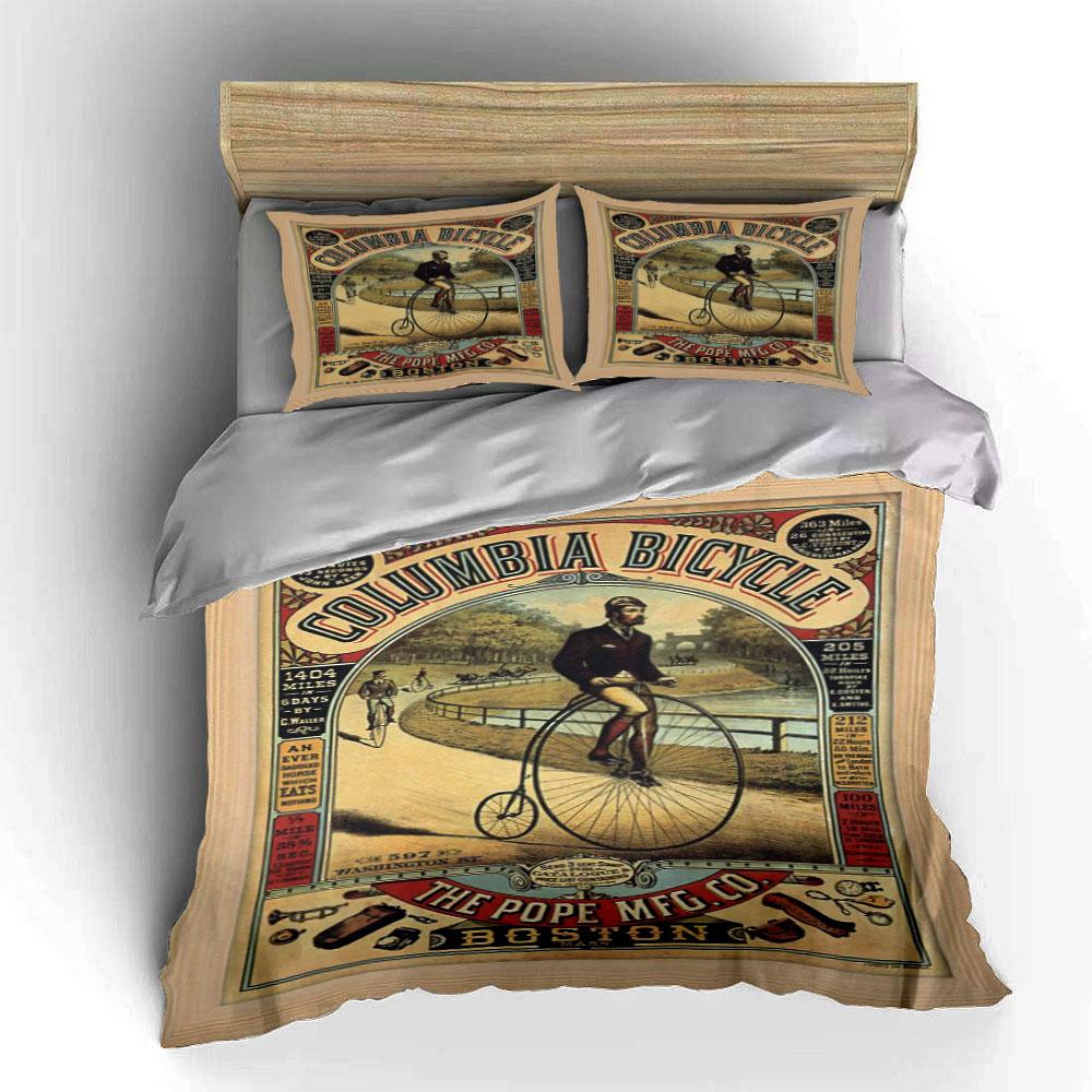 Vintage bicycle advertisement design Bedding sets Duvet cover sets Duvet covers Pillowcases(1*Duvet Cover 2*Pillowcases without duvet insert)