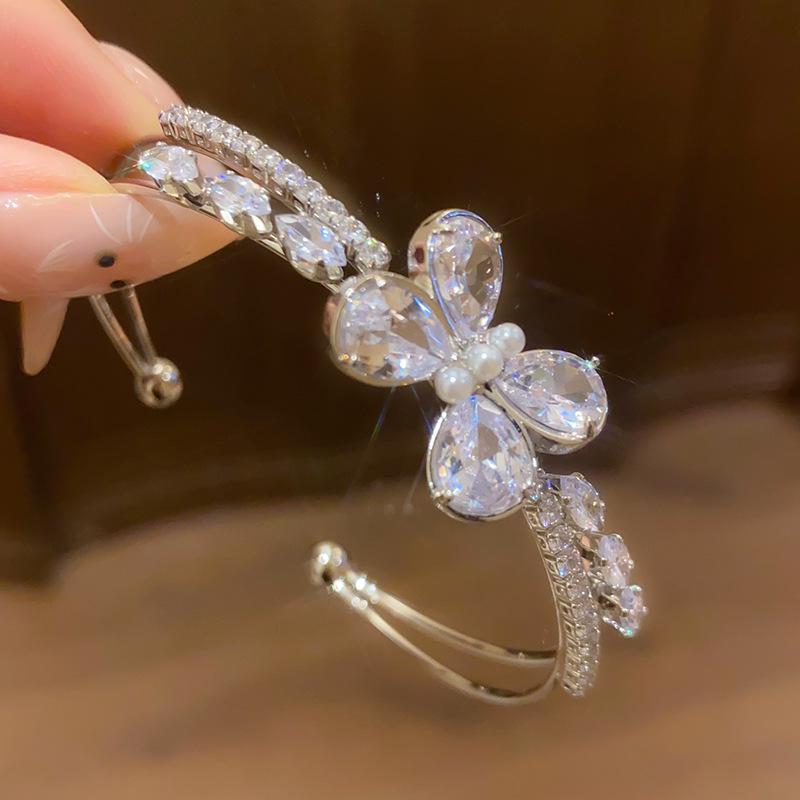 Французский элегантный браслет с двойным слоем, с цирконами, бабочками и жемчугом, для женщин