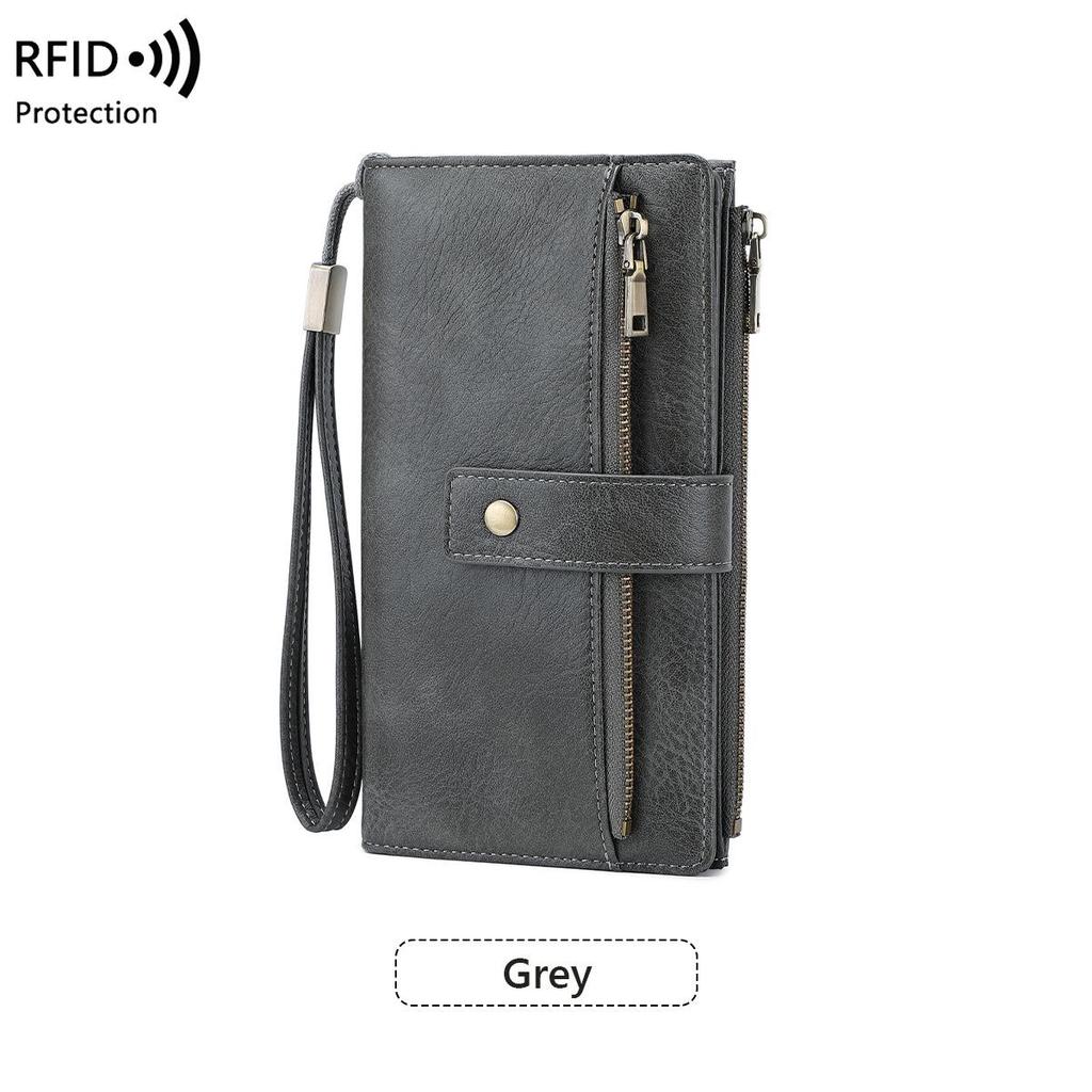 Dames RFID Anti-magnetische Lange Portemonnee: Retro Drievoudige Clutch met Meerdere Kaarthouders