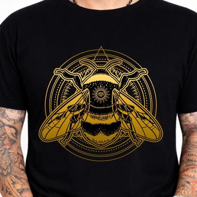 Honeybee Gold Graphic T-Shirt Queen Bee Insect Art Tee Beekeeper Nature Gift Top