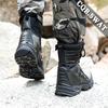 Fashion Leather Mens Waterproof Tactical Boots Black Wearable Black Leather Boots