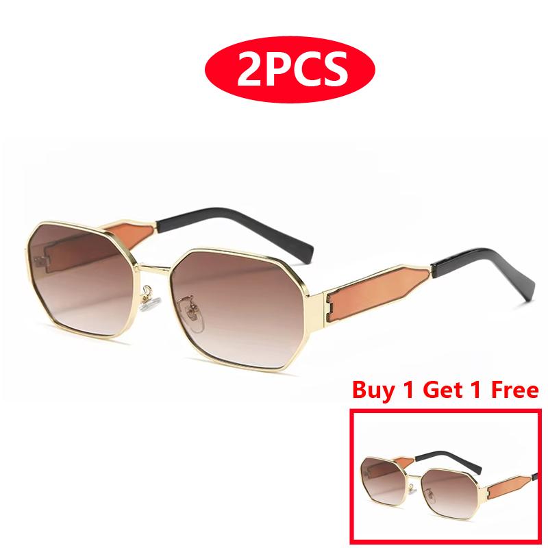 1/2pcs Retro Metal Sun Glasses Women Fashion Gradient Tea Color Wide Leg Design Unisex Female Sunglasses