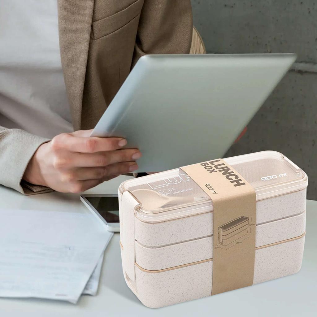 900ml Bento Box Stackable Leak-proof Portable Container Reusable Healthy Plastic Food Dishwasher Microwave Safe for Adults Kids